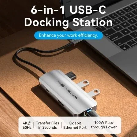 Vention Hub USB-C TQHHB 1xHDMI 4K 3xUSB 1xUSB-C PD 1xRJ45 Gris Vention Hub USB-C TQHHB 1xHDMI 4K 3xUSB 1xUSB-C PD 1xRJ45 Gris